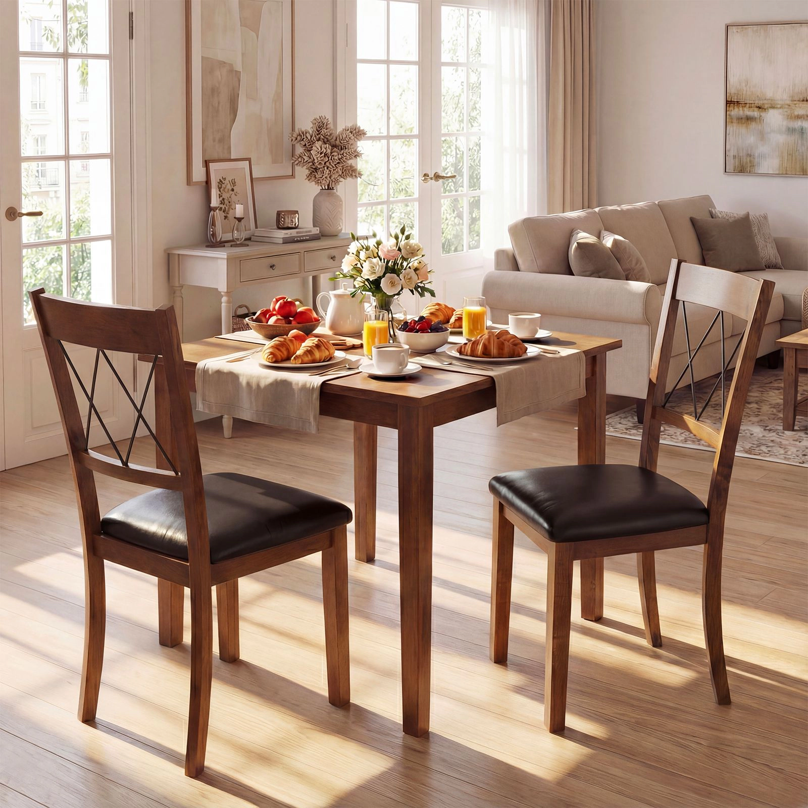 SlickBlue Farmhouse Dining Chairs Set of 2, Padded PVC Leather Cross Back