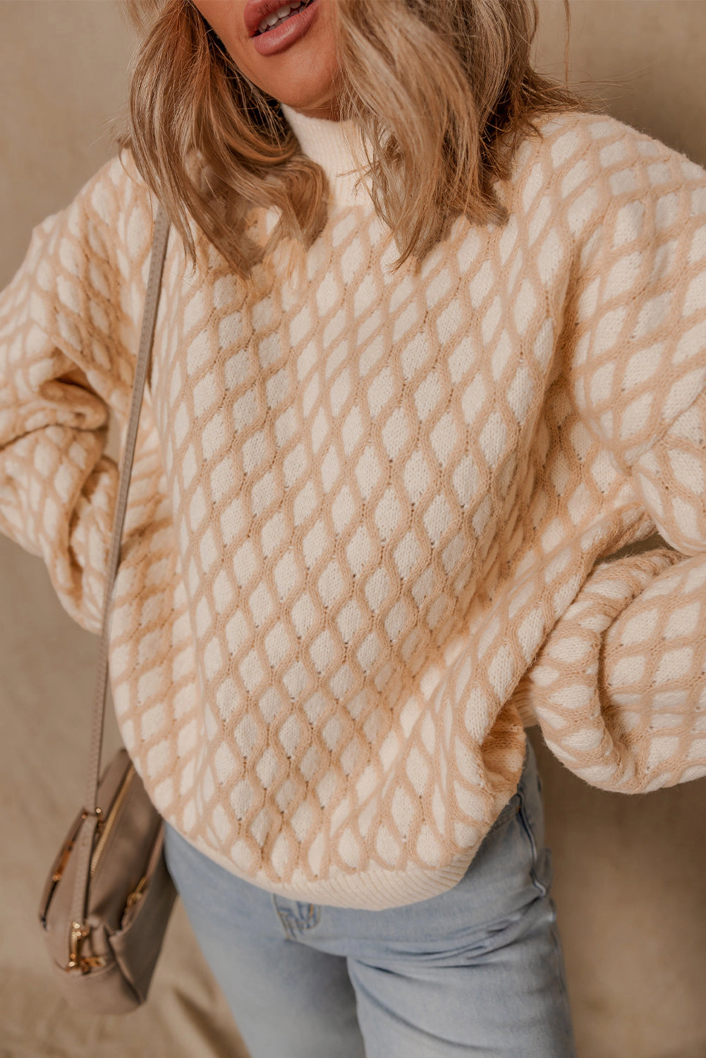 Threaded Pear Women's Ximena Rhombus Textured Knit Sweater