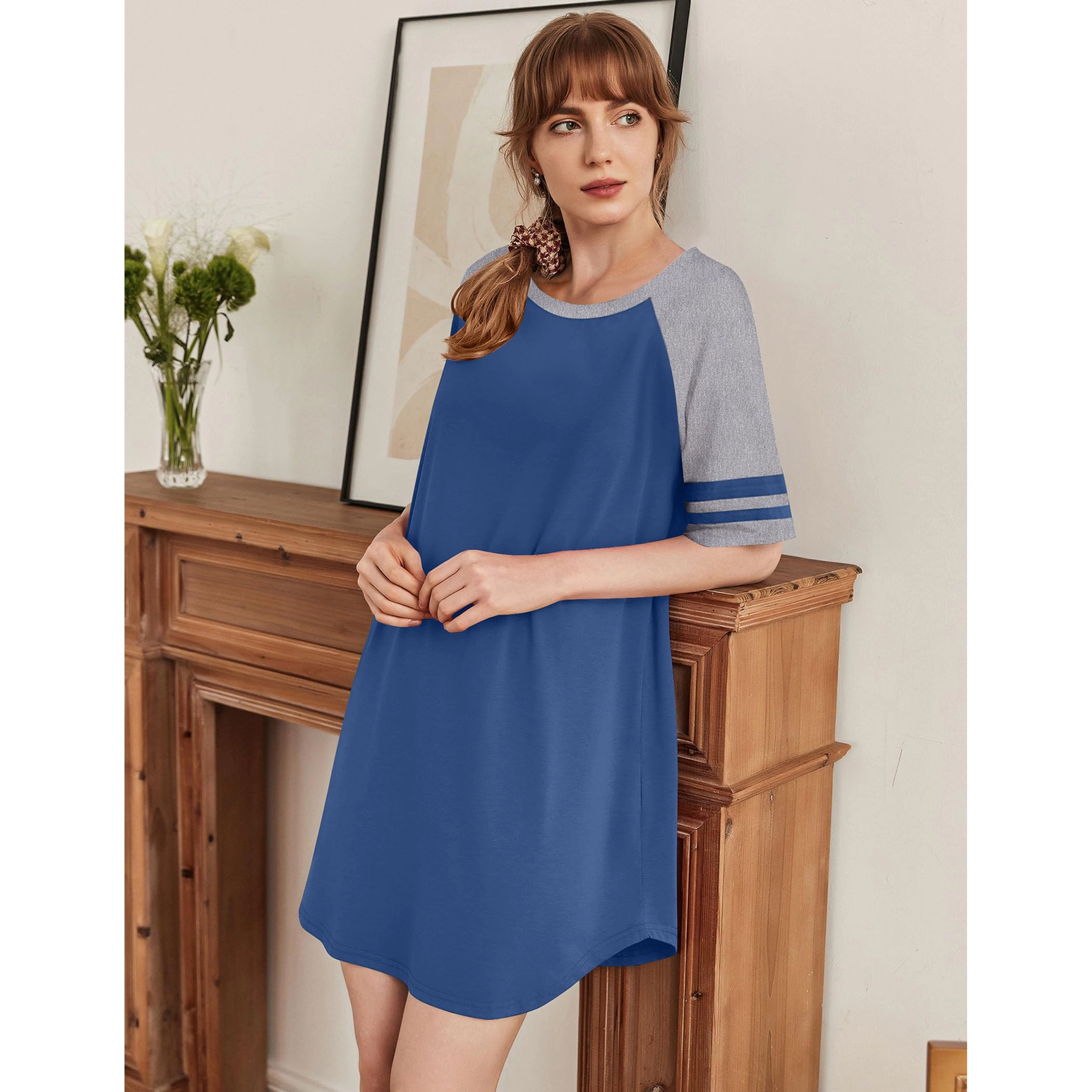 Ekouaer Cotton Nightgowns for Women Short Sleeve Night Gown Crew Neck Sleep Shirts