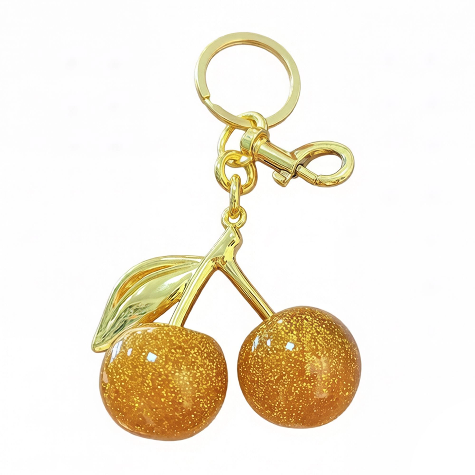 Alilang Women's Cherry Charm Keychain with Glitter Fruit Pendant Gold Tone Clip and Key Ring Bag Accessory,