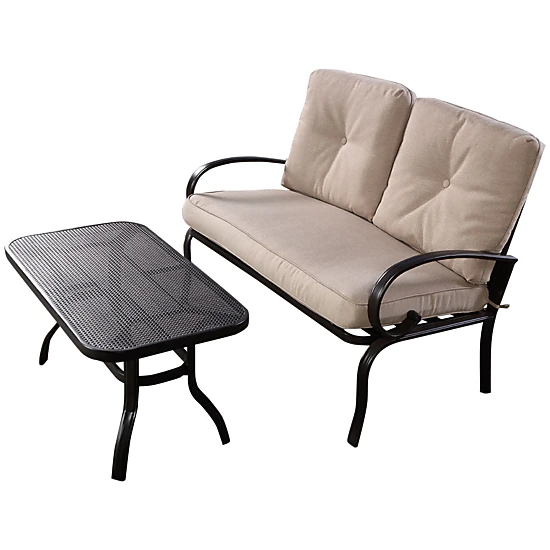 LJG 2 Pieces Patio Outdoor Cushioned Coffee Table Seat
