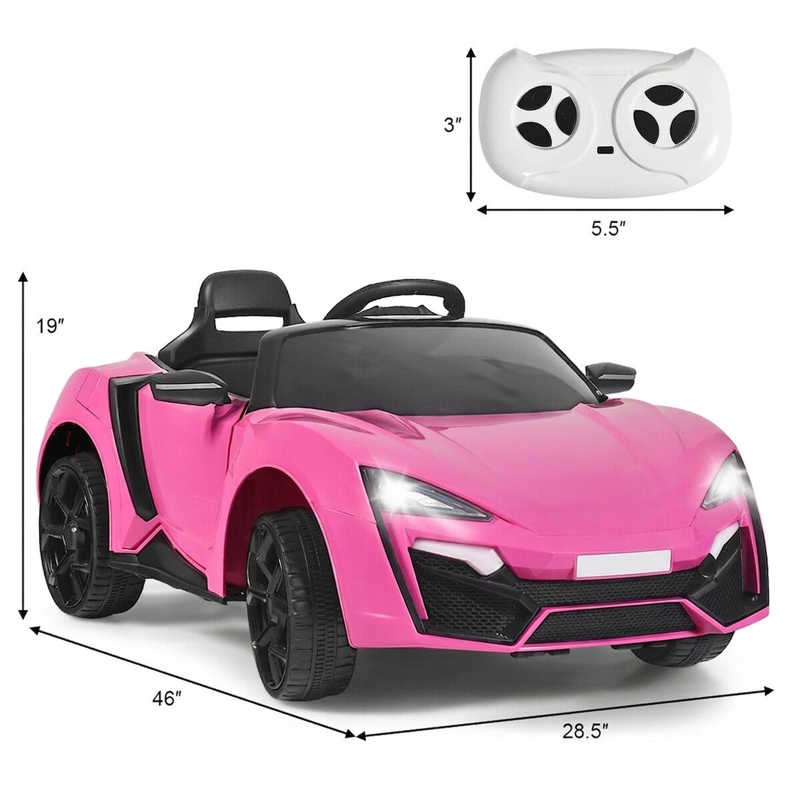 12V Kids Ride On Car Pink Toddler Electric Vehicle 2.4G Parent Remote 3 Forward Speeds Spring Suspension Safety Belt