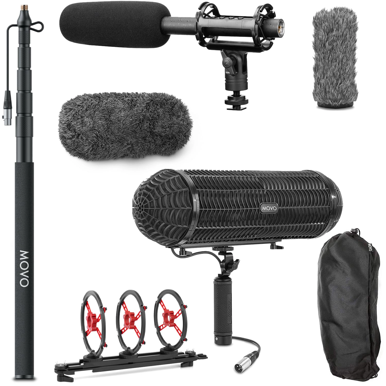 Movo Boom Mic Kit for Filmmaking – Supercardioid Shotgun Microphone, 9.8ft Boom Pole, Blimp Windscreen and Deadcat