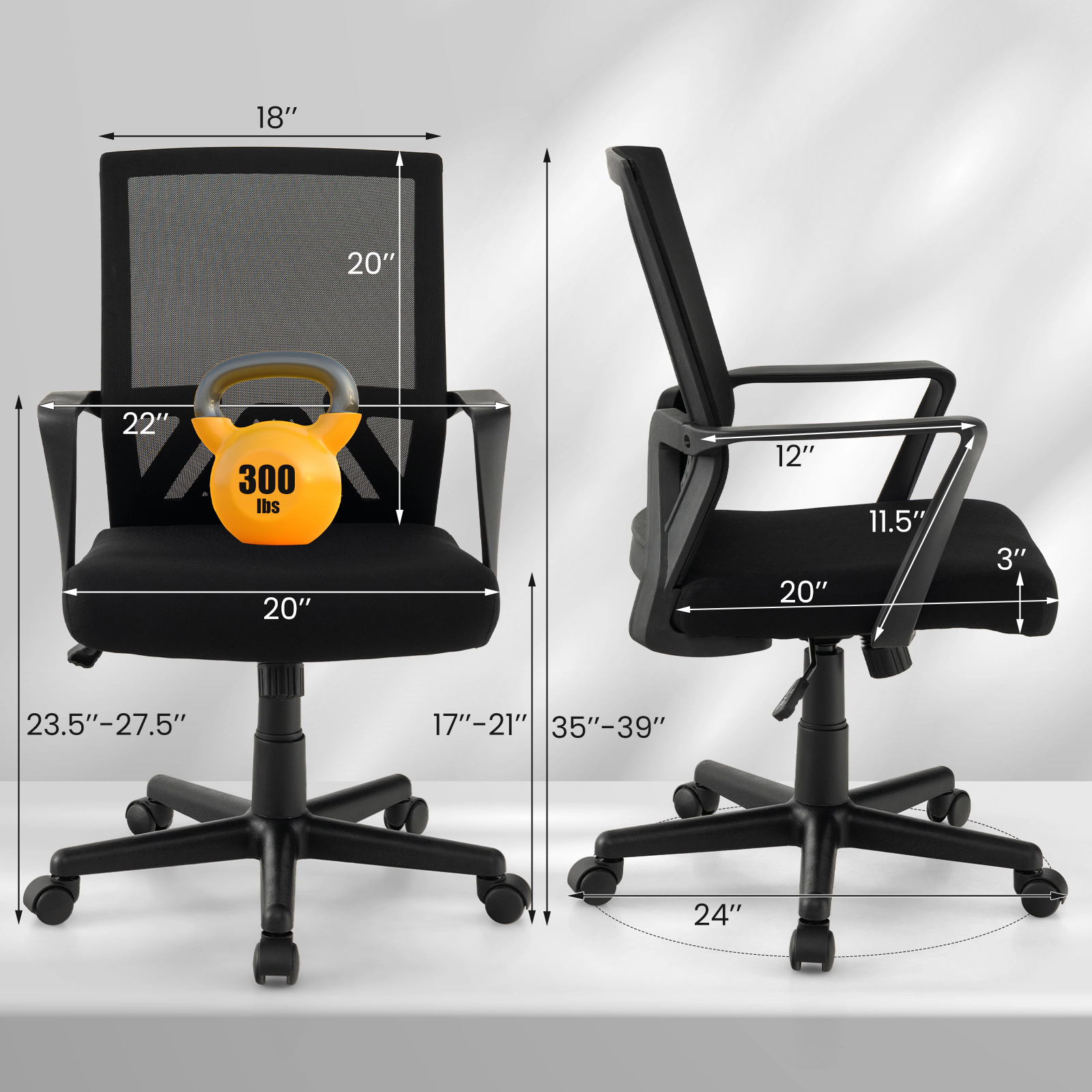 SUGIFT Ergonomic Mesh Desk Chair with Lumbar Support and Rocking Function 330-Lb Capacity Black