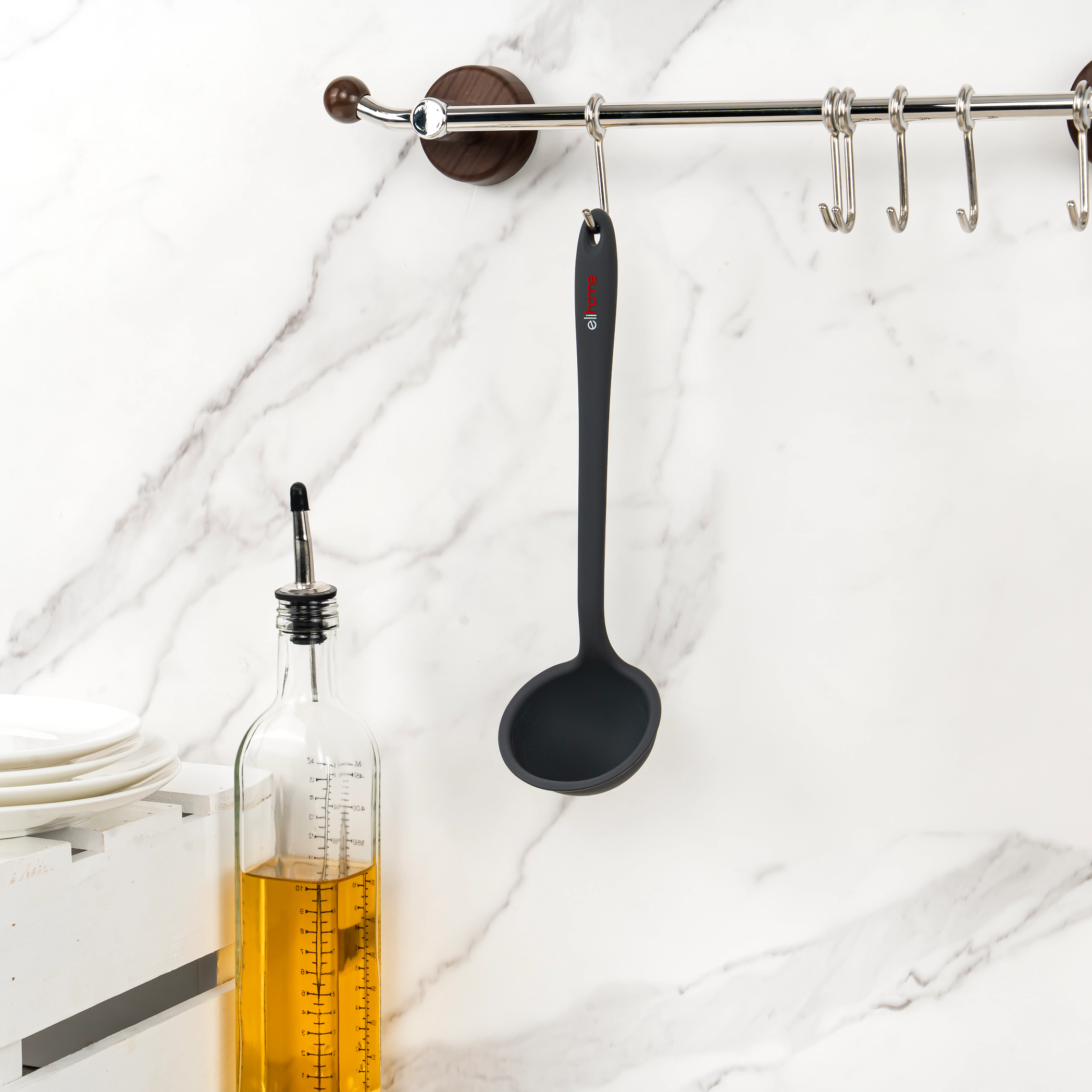 Elihome Classic Ladle - Flexible Silicone Soup with Pour Spout and Measuring Markings
