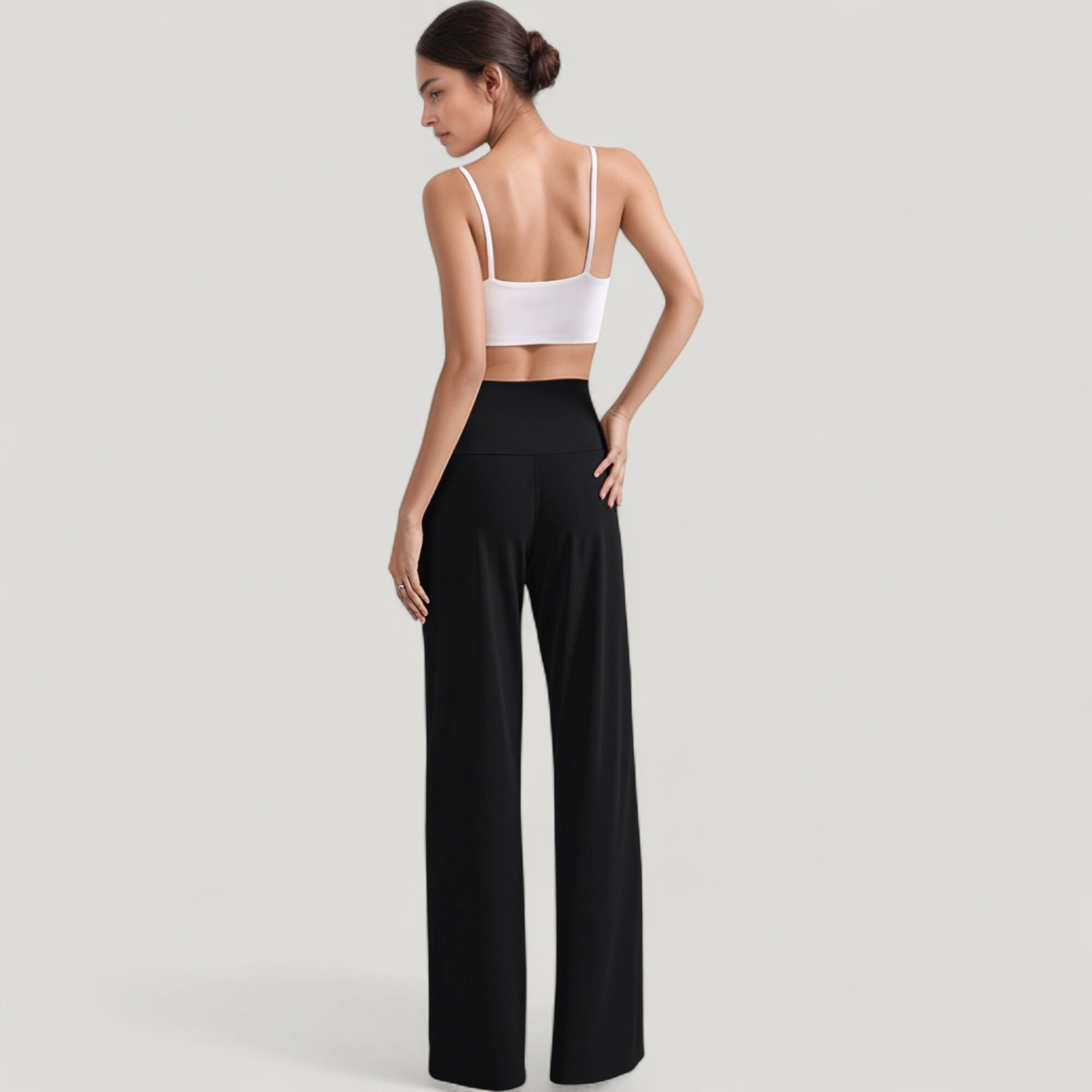 Anna-Kaci Women's High-Waist Wide-Leg Pants with Front Pleat Detail