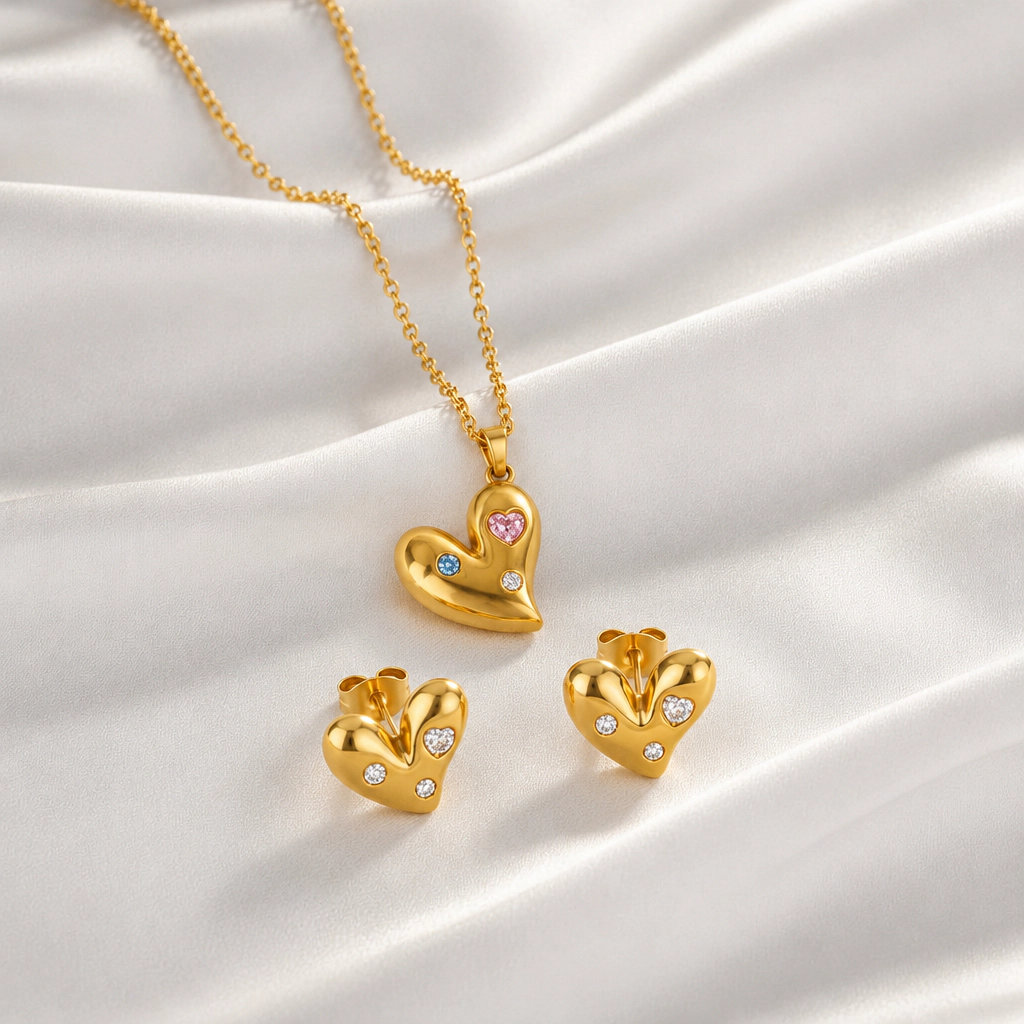 DressAtR Women's Heart 18K Gold Plated Jewelry Set