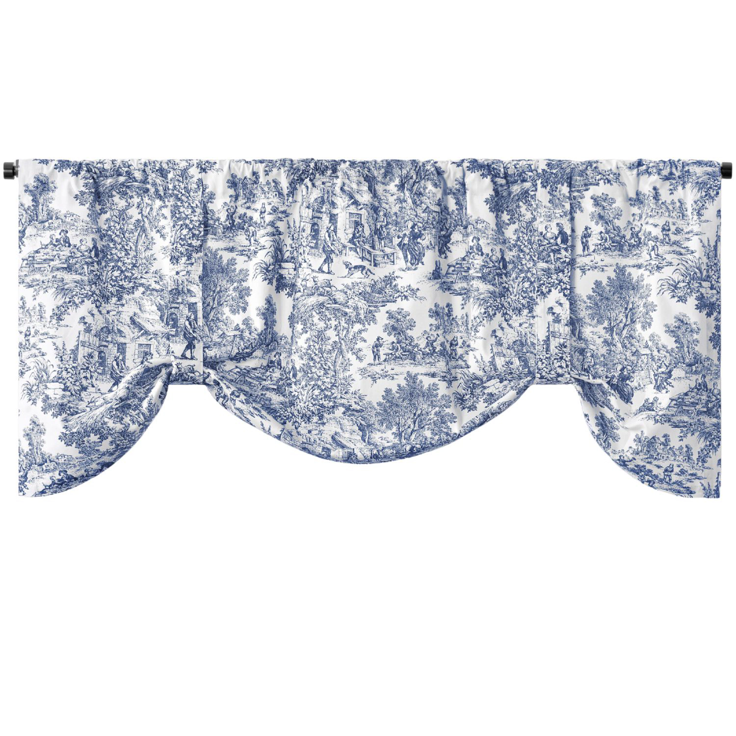 Ellis Curtain 100% Cotton Victoria Park Toile Tie Up Window Valance Includes 2 looped Ties 60" x 24