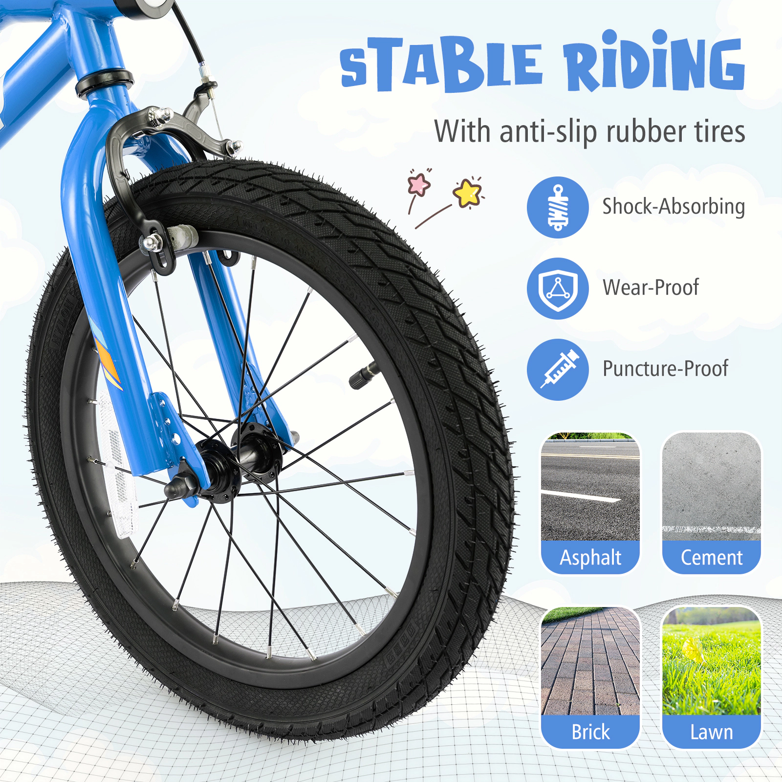 SUGIFT Navy Blue LED Lights Training Wheels Headlight and Coaster Brake Kids 16 Inch Bike