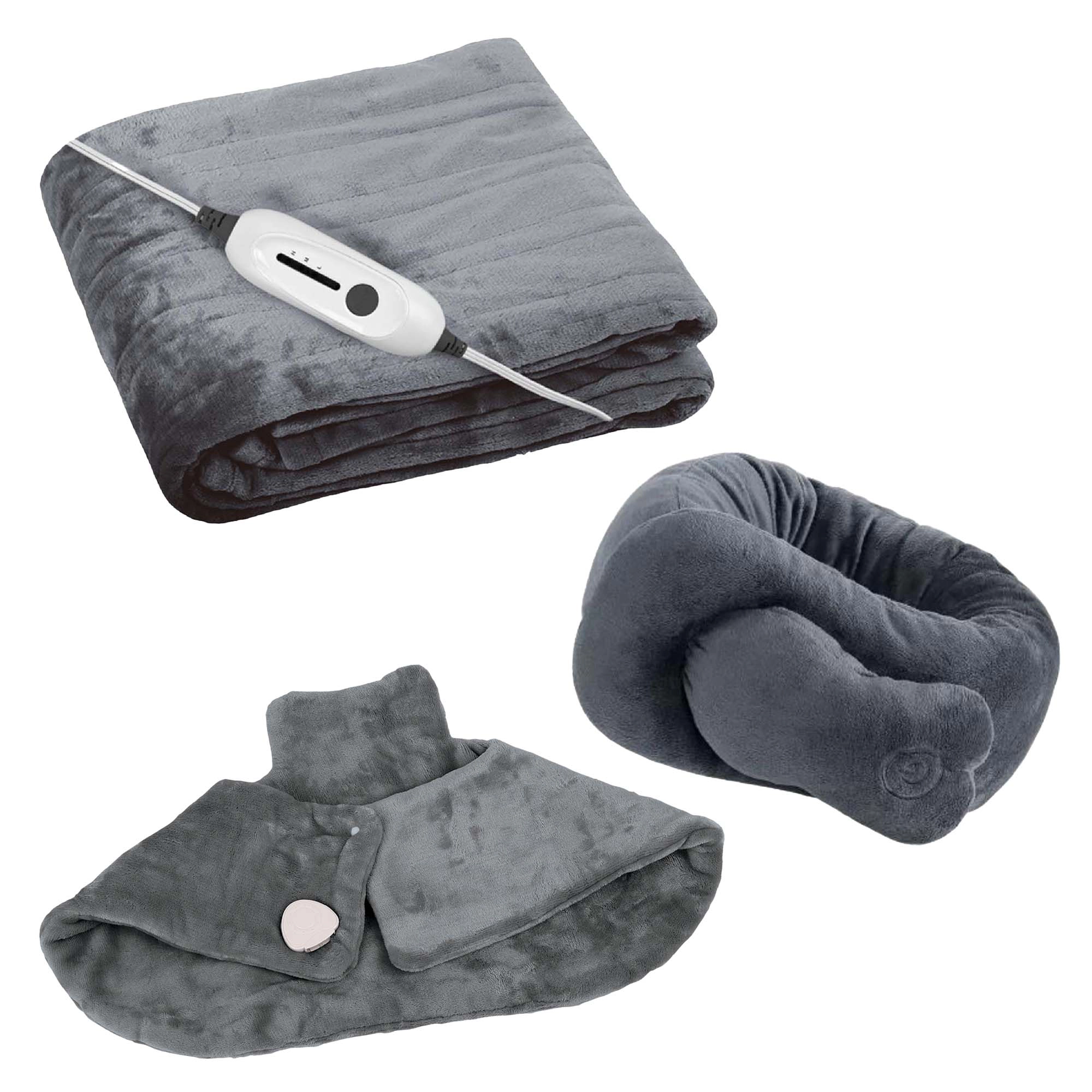 Pursonic Unisex Cozy Comfort Heated Relaxation Bundle – Heated Blanket, Neck & Shoulder Heating Pad & Massaging Wrap