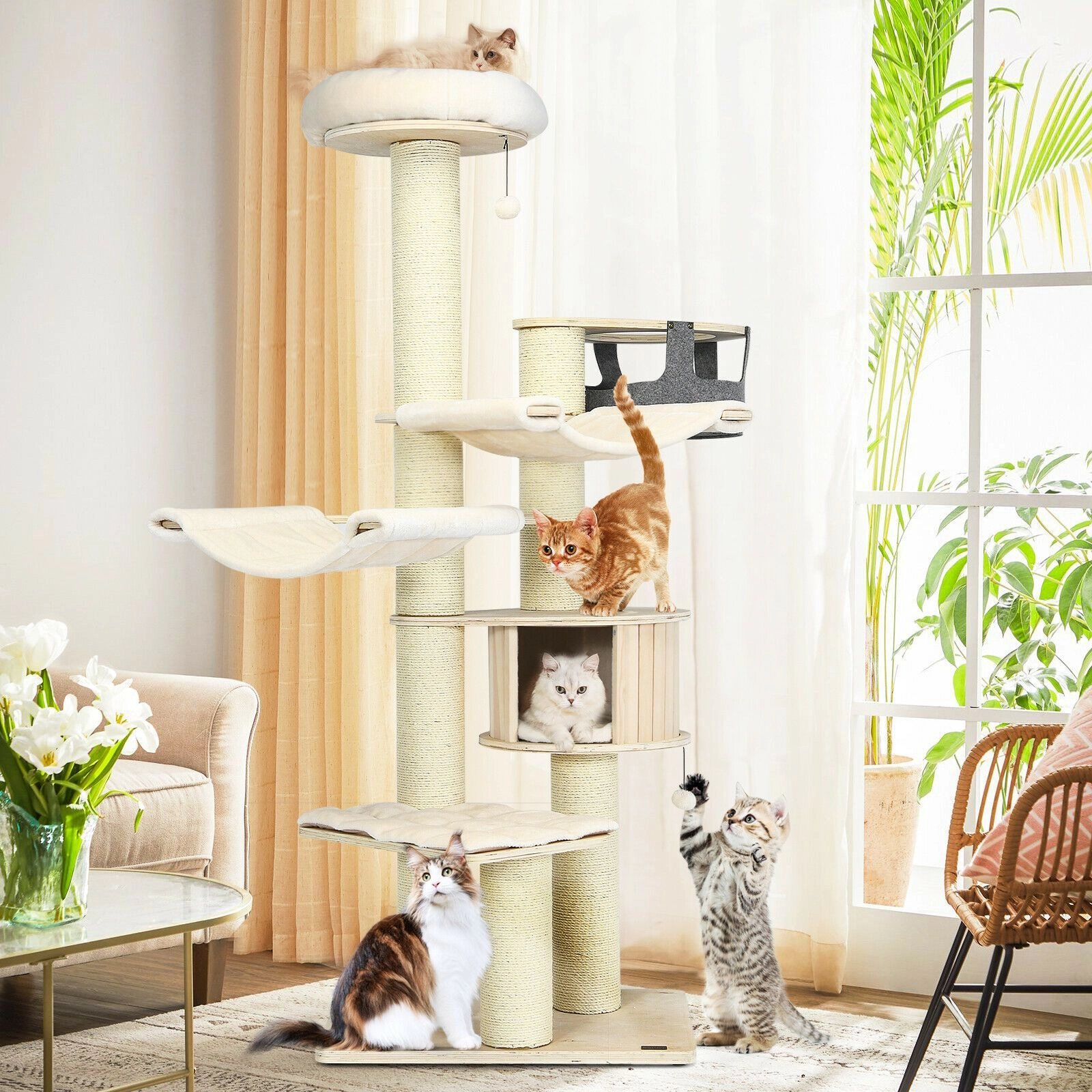 SlickBlue 77.5" Tall Cat Tree Tower with Perches and Hammocks