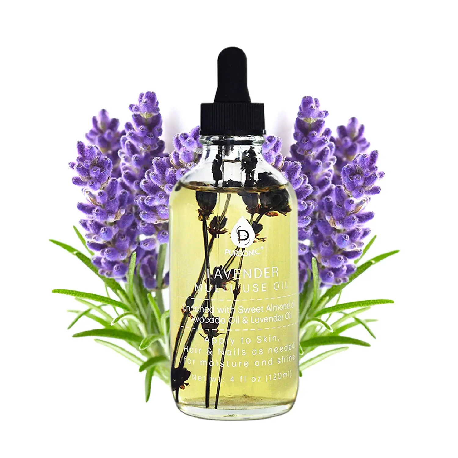 Pursonic Unisex Multi-Use Moisturizing Body Oil with Lavender Flower for Skin, Hair & Nails (4 oz)