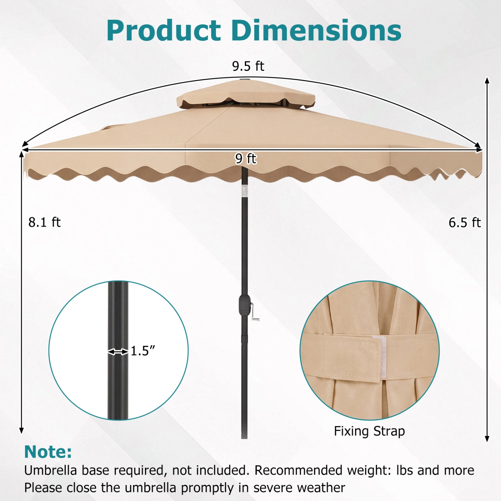 SUGIFT Vented Patio Umbrella with Push Button Tilt and Crank 9-Ft Canopy Beige