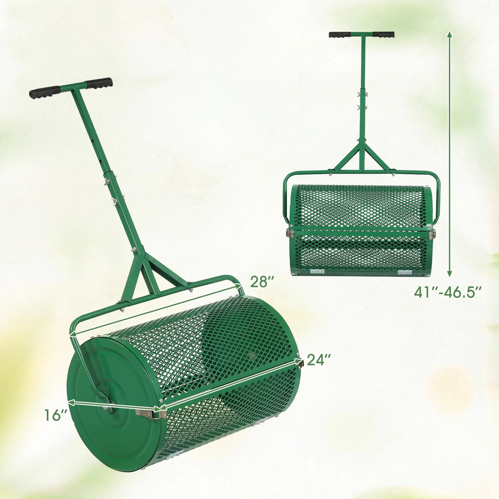 SUGIFT 24 in Compost Spreader Green Peat Moss Roller with Height Adjustable T-Handle