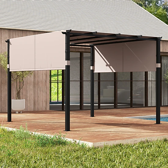 SUGIFT 10-ft W 10-ft D Flat Top Pergola Gazebo with 2 Retractable ...