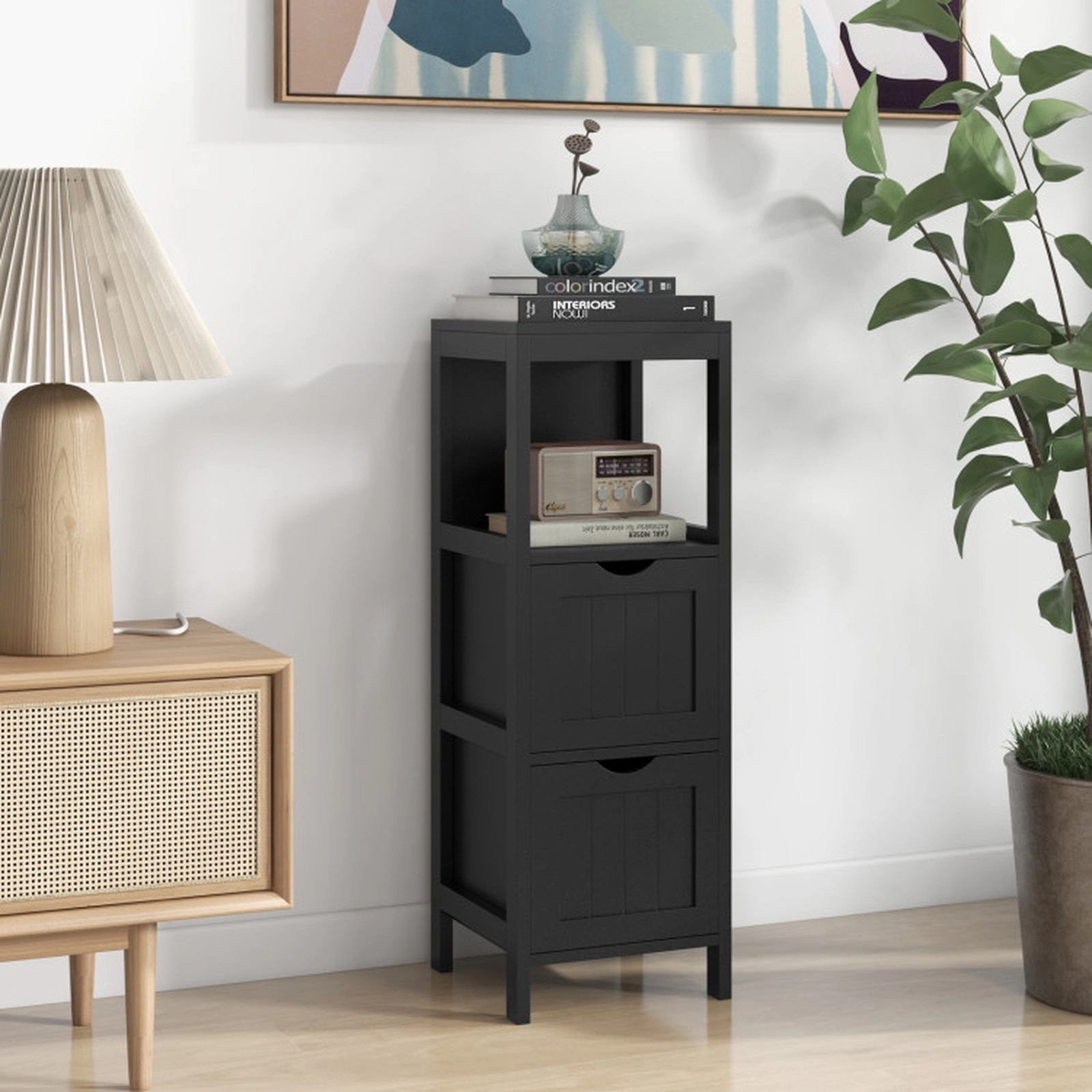 SUGIFT 4-Tier Storage Cabinet with 2 Removable Drawers 22-lb Top and Bottom Capacity Bathroom White/Gray/Brown