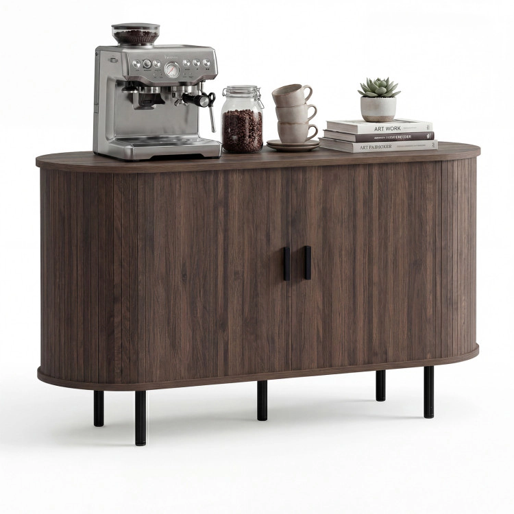 Hivvago 47 Inch Fluted Sideboard Buffet Cabinet With Tambour Sliding Doors And Metal Legs