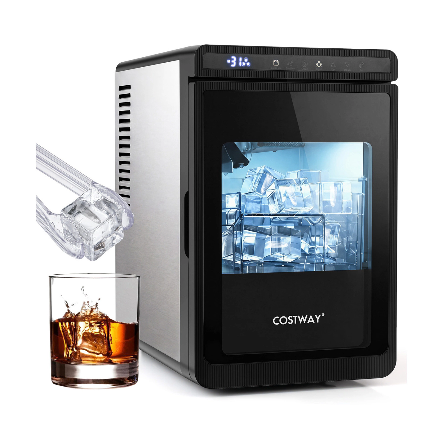 LJG Clear Ice Cube Maker Countertop 1.6 Inches Large Square Ice Cubes