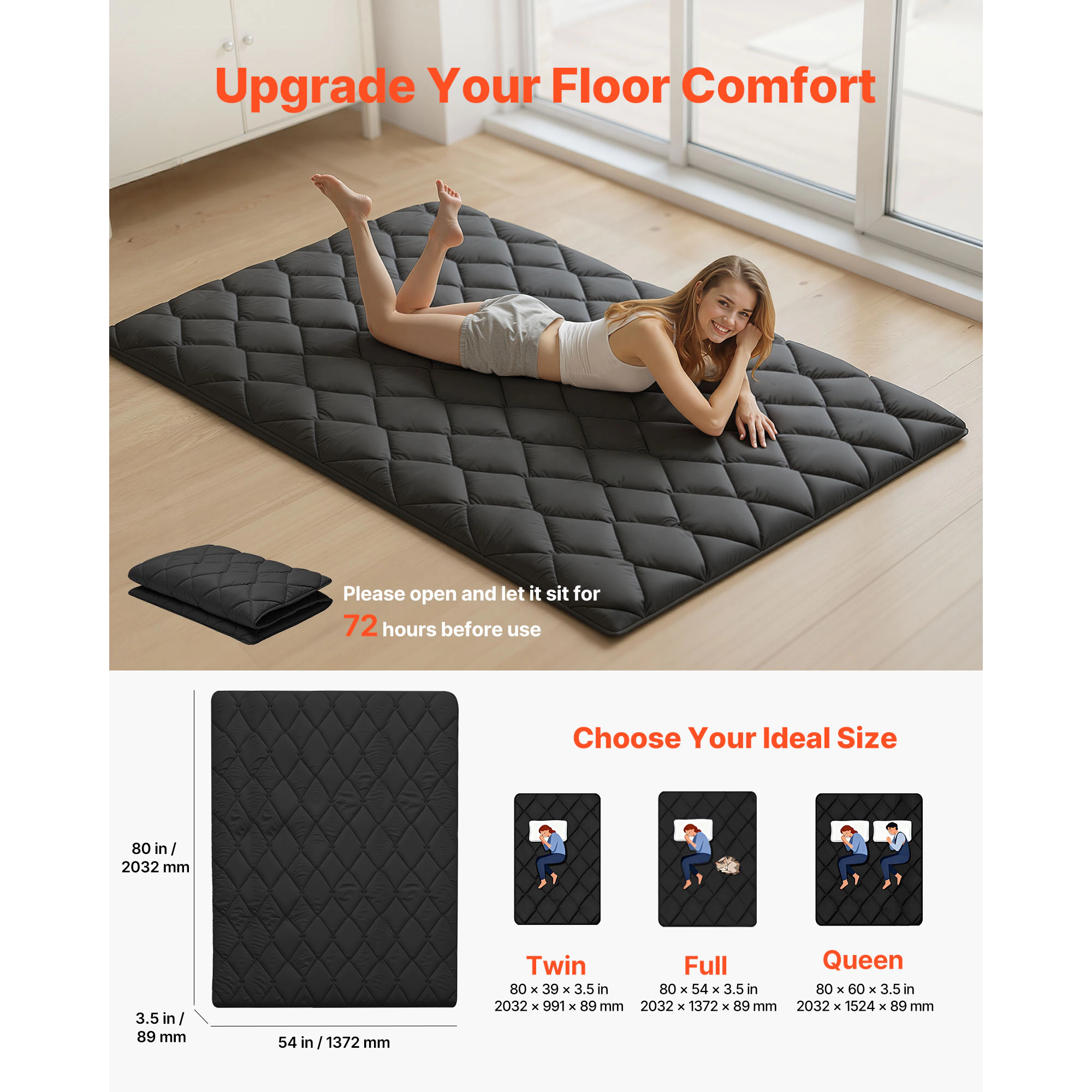 HONGGE Japanese Tatami Mat Foldable Japanese Tatami Mattress Futon Mattress with Storage Bag & Fastener 9-Layer Floor