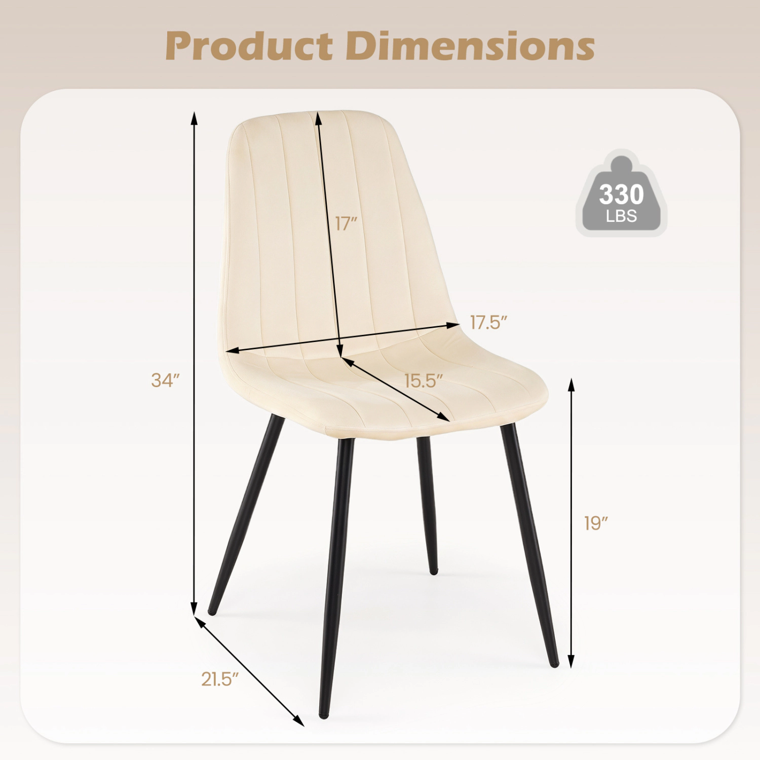 LJG Upholstered Fabric Dining Chairs Set of 4 with Sturdy Metal Legs and Curved Backrest