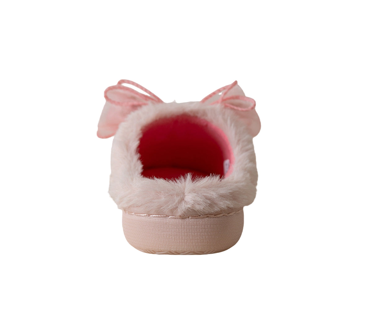 Bebe Girl's Faux Fur Slipper with Floral Bow