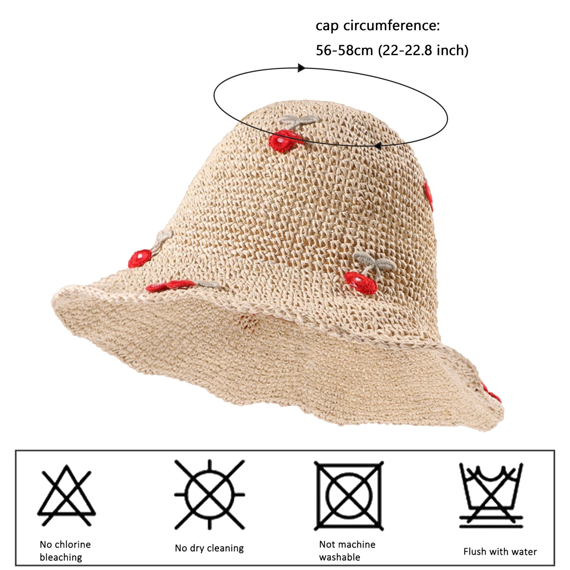 Anna-Kaci Women's Straw Bucket Hat with Cherry Embellishments - White