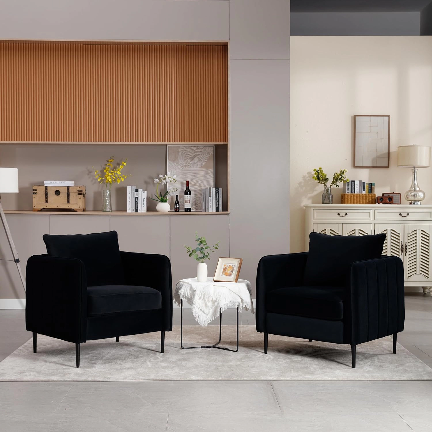 Envelor Mid-Century Modern Velvet Accent Armchair with Lumbar Pillow
