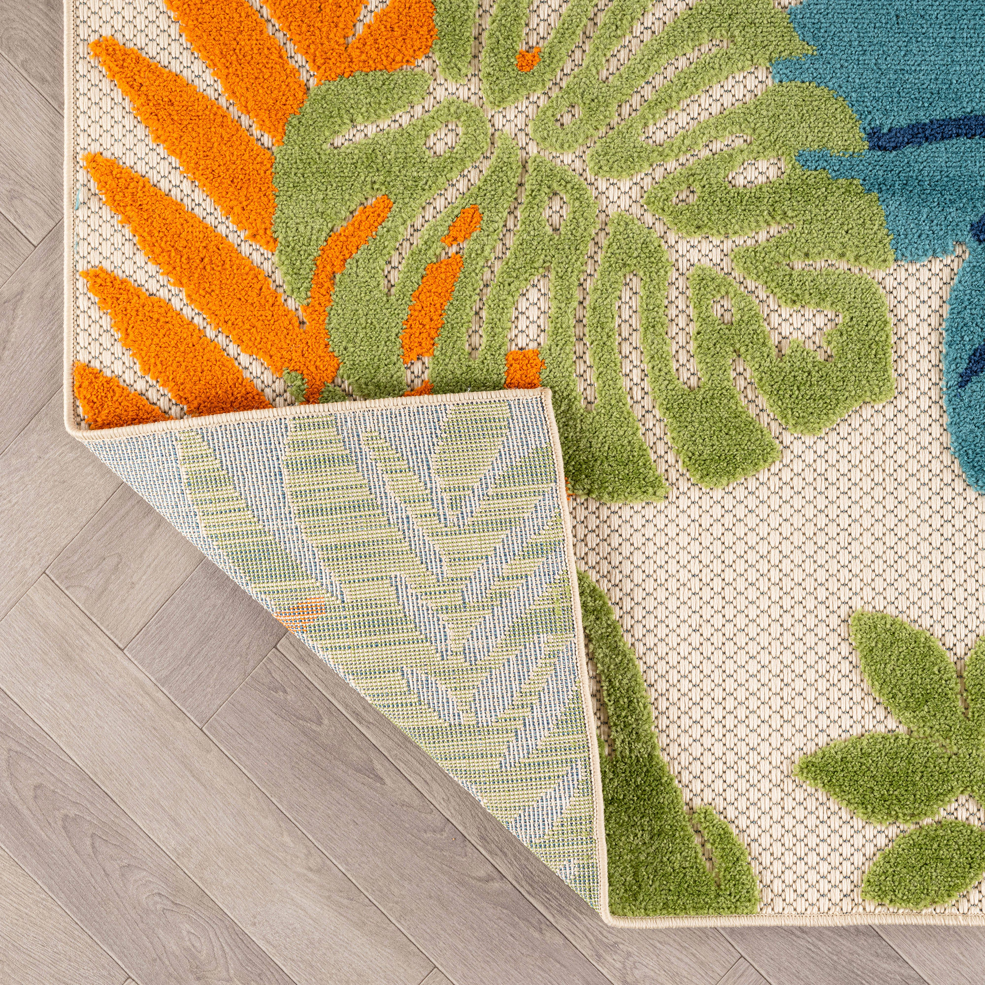 World Rug Gallery Indoor/Outdoor High-Low Textured Area Rug, Tropical Floral, Easy-Clean
