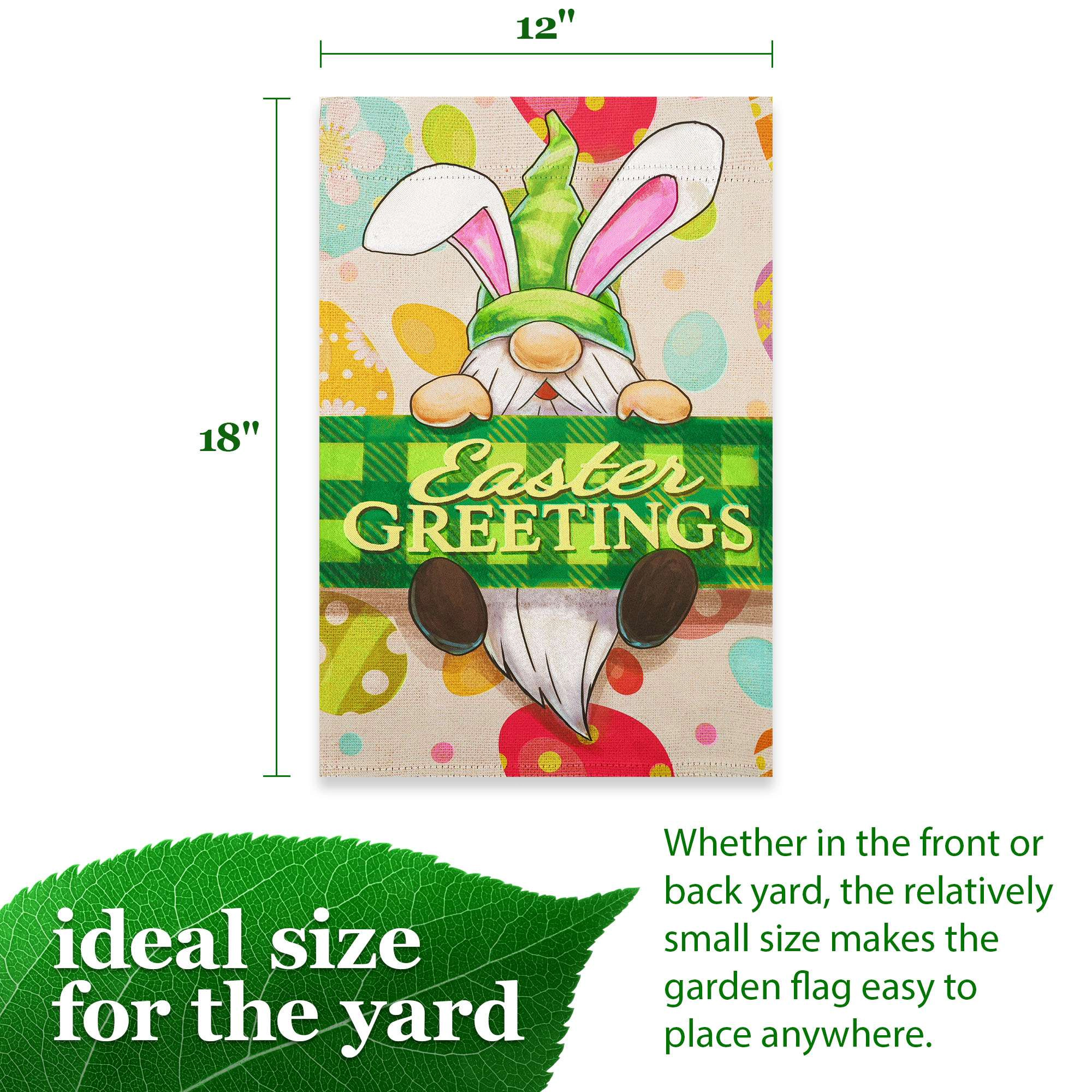 G128 Happy Easter Gnome Garden Flag 12x18 In Double-Sided Spring Yard Decoration