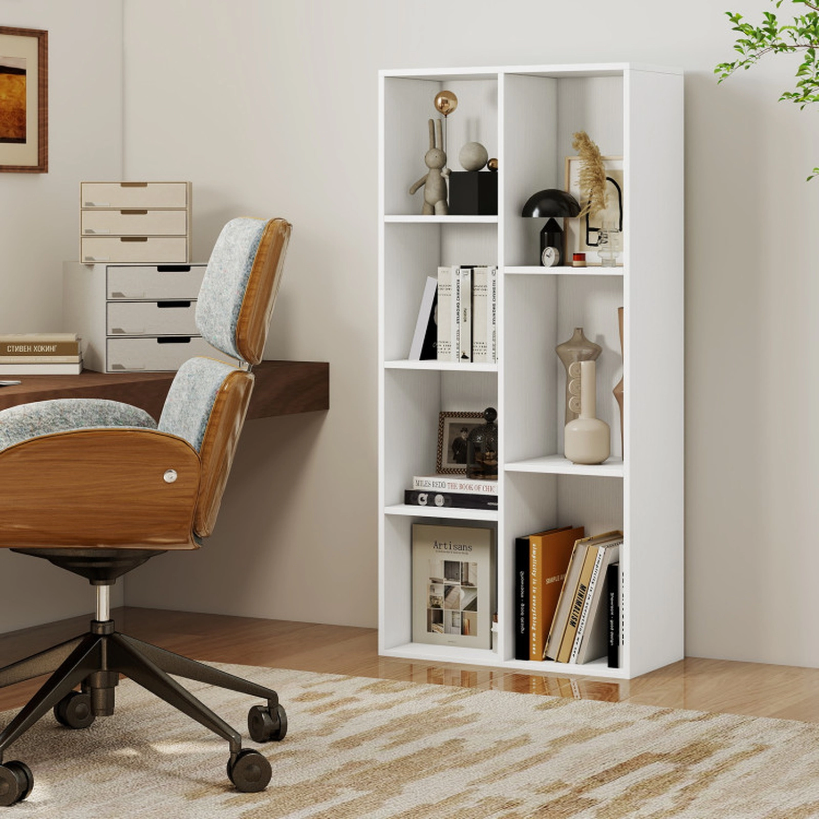 SUGIFT Vertical or Horizontal Freestanding Bookshelf with 7 Compartments 176-lb Capacity 19.5-in Wide White