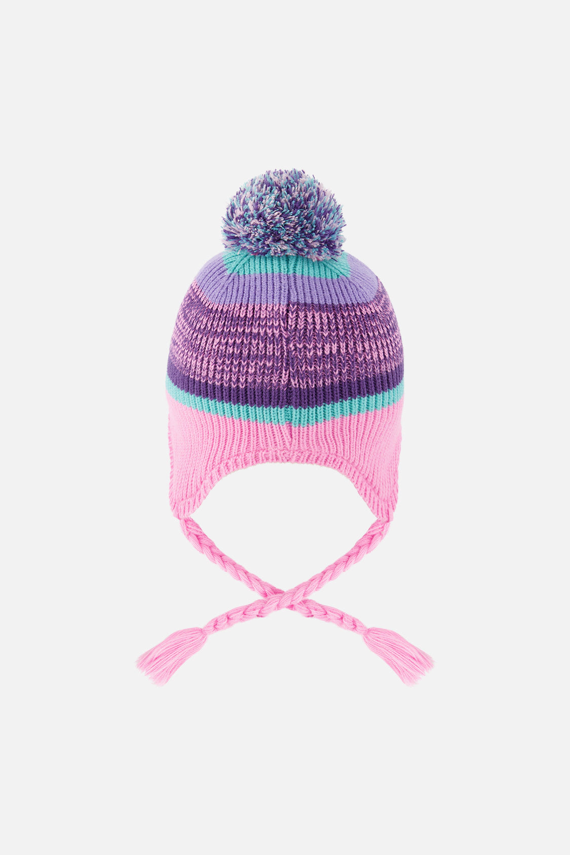 Deux par Girls Striped Jacquard Winter Peruvian Knit Acrylic Hat with Pompom
