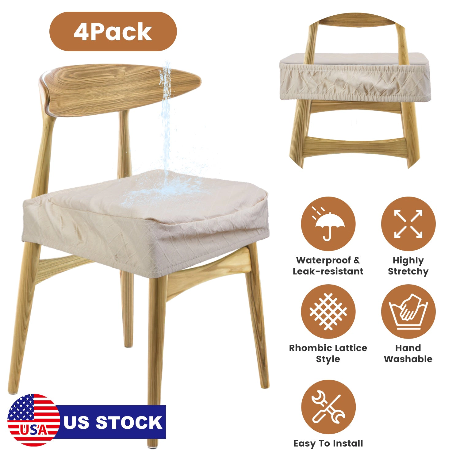 GBruno 4-Pc Waterproof Dining Chair Seat Slipcovers