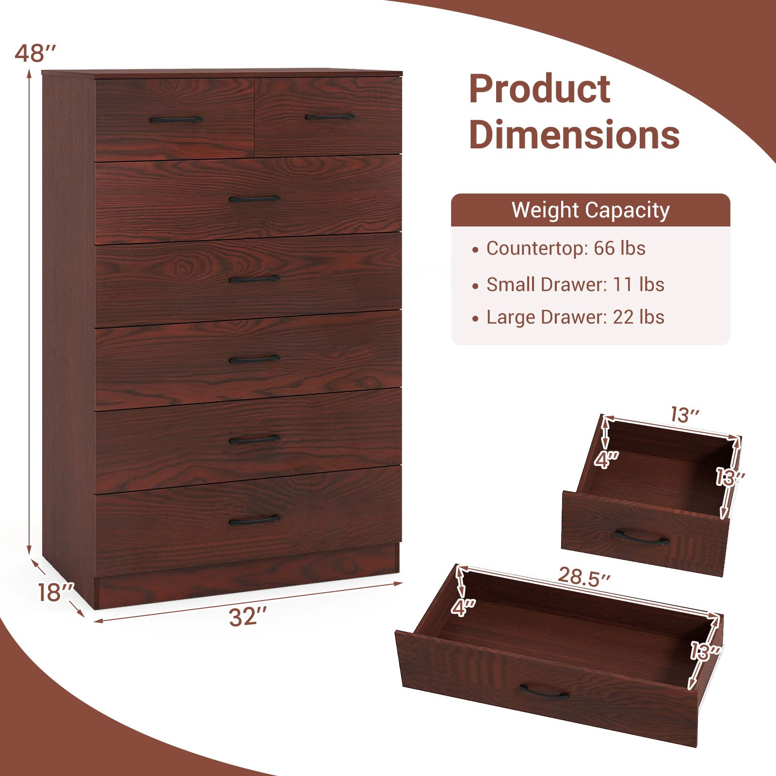 SlickBlue 7-Drawer Vertical Wood Storage Chest Dresser