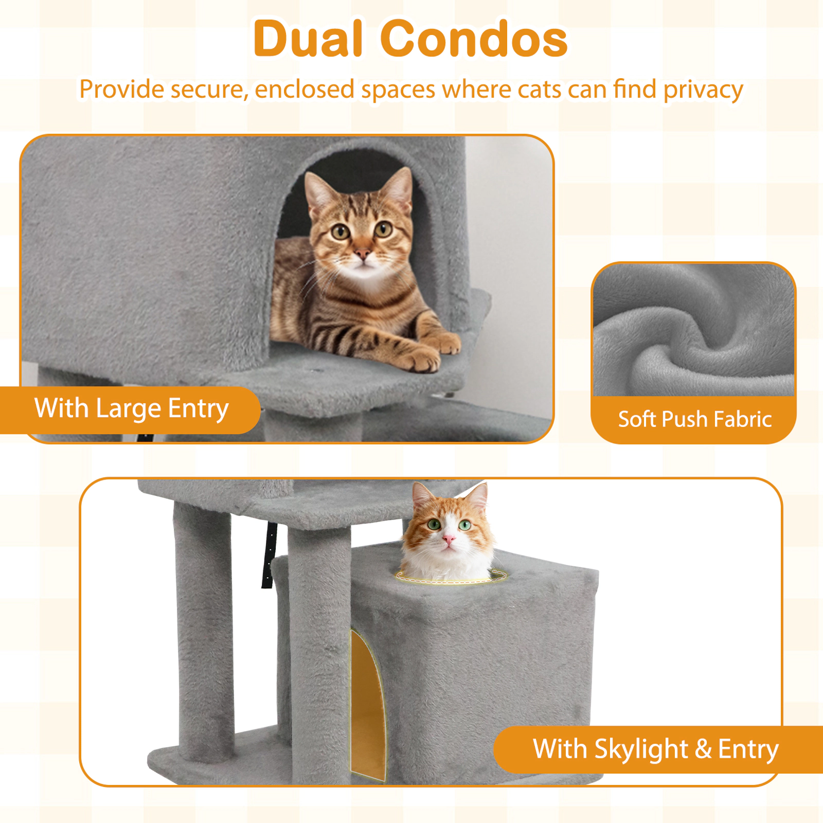 SUGIFT Multi-Level 57-in Cat Tree with Dual Condos Hammock and Sisal Scratching Posts Light Gray
