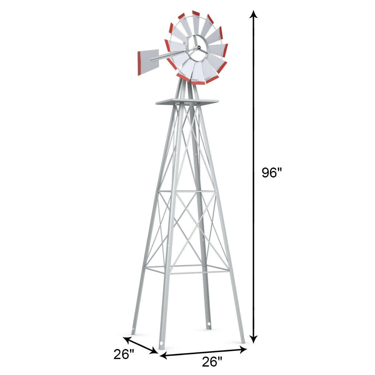 SUGIFT 8-ft Gray Metal Garden Windmill Weathervane with 12 Rotating Blades 26.5-in W 26.5-in D 100-in H