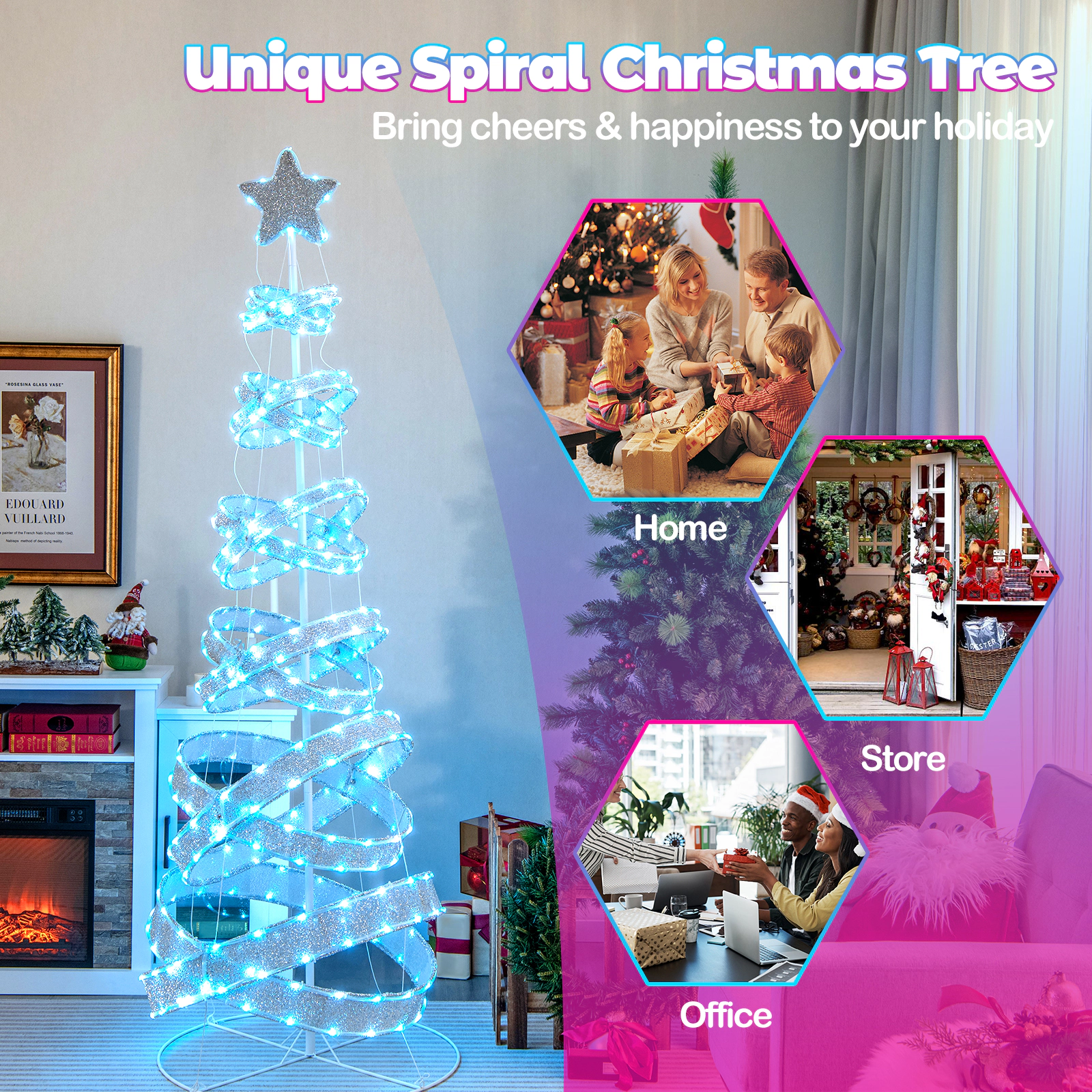 SUGIFT 7 ft Outdoor Spiral Christmas Tree with 341 Lights and 34 Lighting Modes