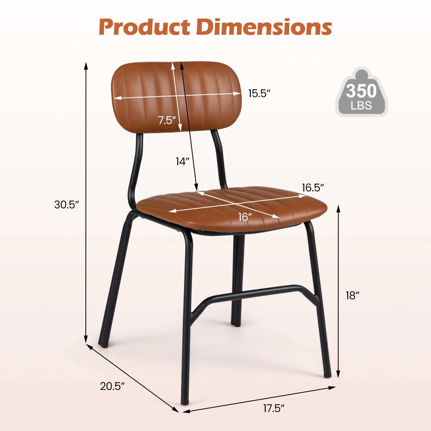 LJG Set of 2 Modern Dining Chairs with Ergonomic Back Metal Legs Exquisite Rivet and Embellished Edges