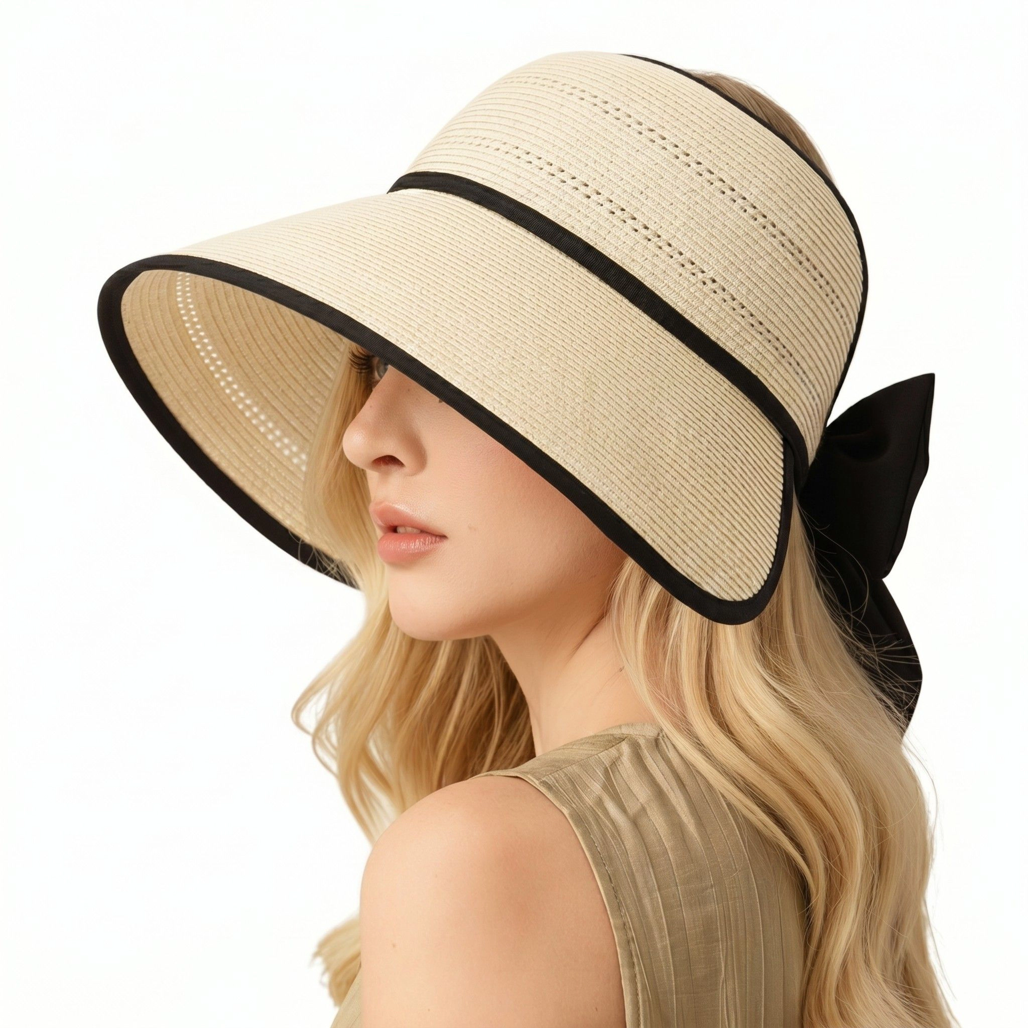 Anna-Kaci Womens Wide Brim Straw Visor Hat Breathable Foldable Summer Sun Beach Vacation