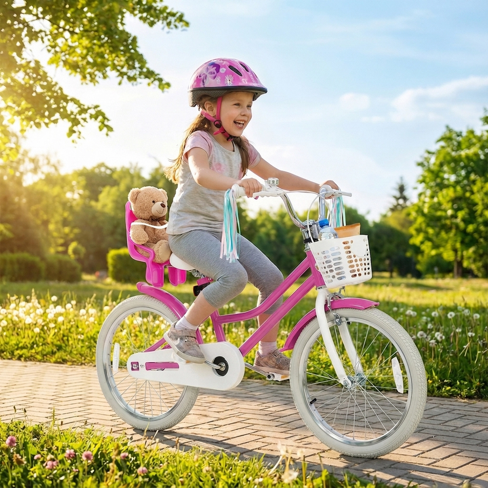 20-in Kids Bike Front Basket Dual Brake System Quick-Release Seat Kickstand 5-Layer Anti-Slip Tires Ages 8+ Rose Red