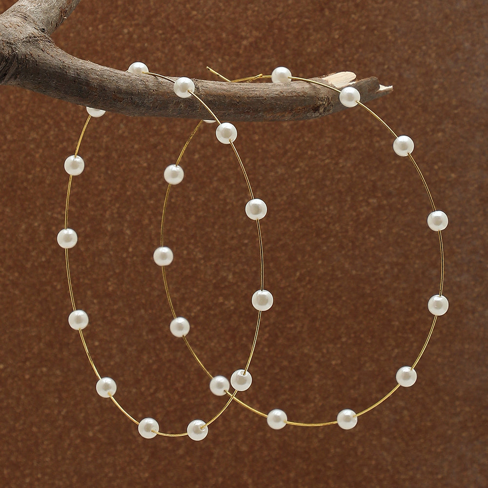 SOHI Women's Gold Plated Pearls Hoop Earring