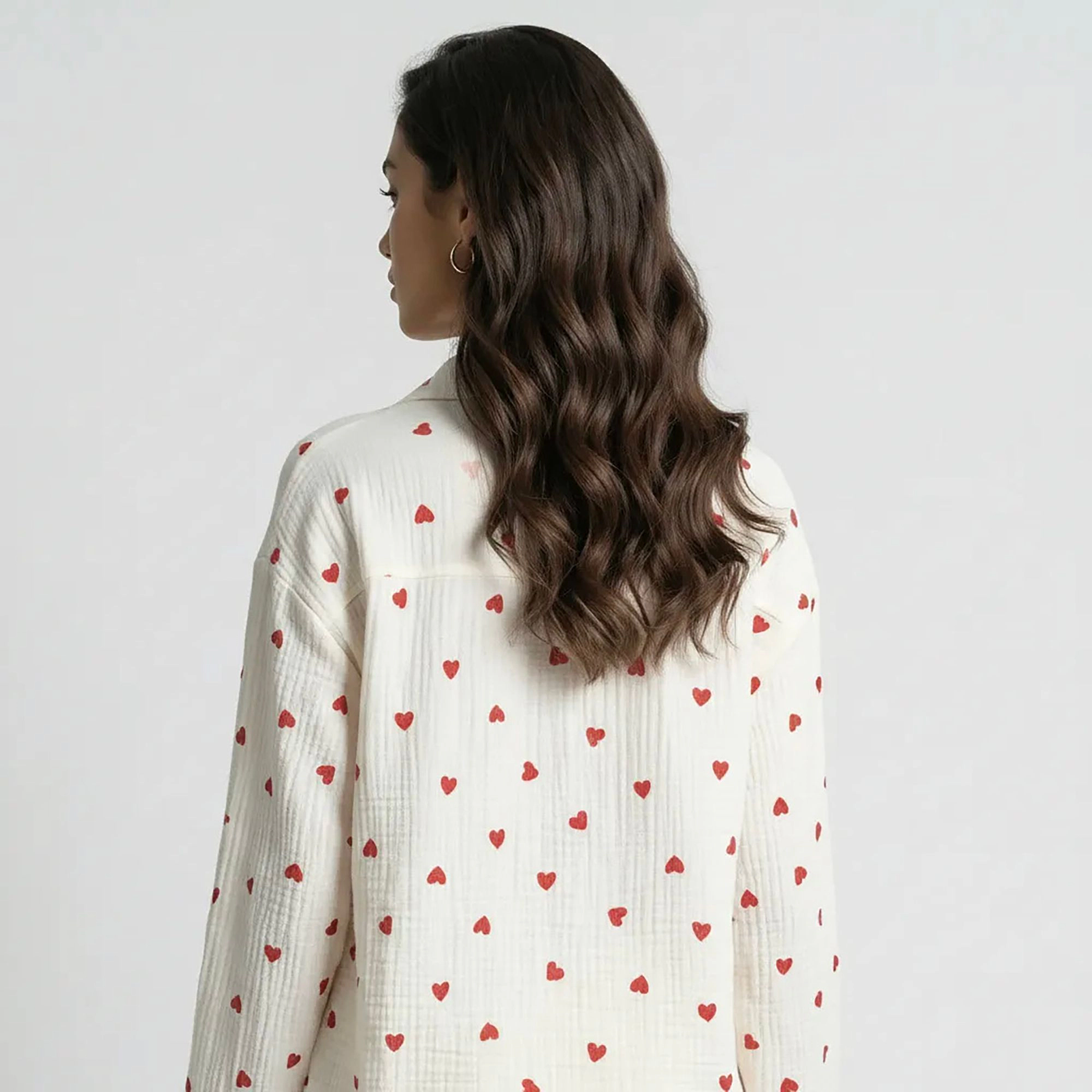 Anna-Kaci Women's Button Up Valentine Pajama Set with Heart Print and Notched Collar