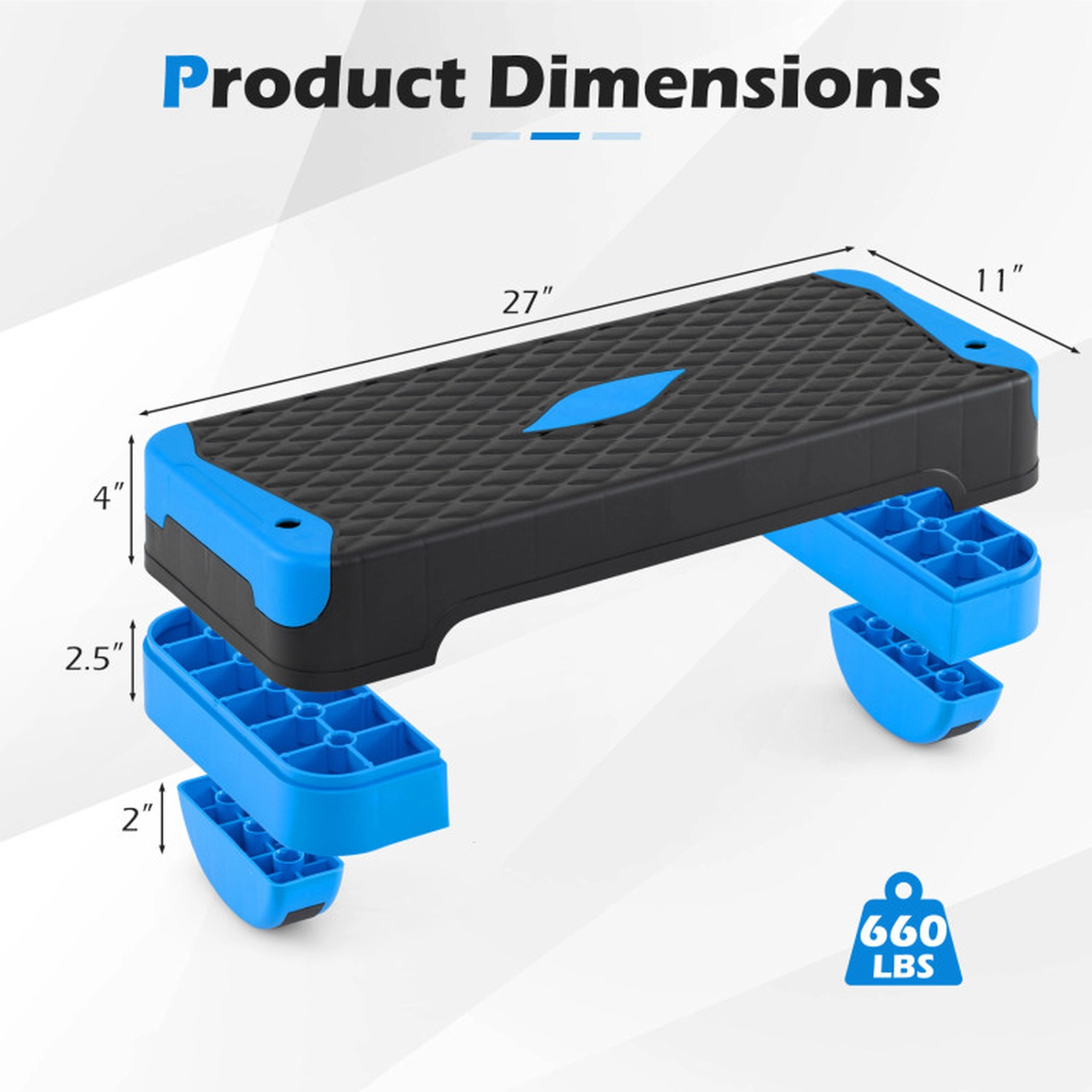 SUGIFT 3-in-1 Aerobic Step Ab Trainer Platform Set 660-lb Static Capacity Blue + Black/Gray + Black/Red + Black