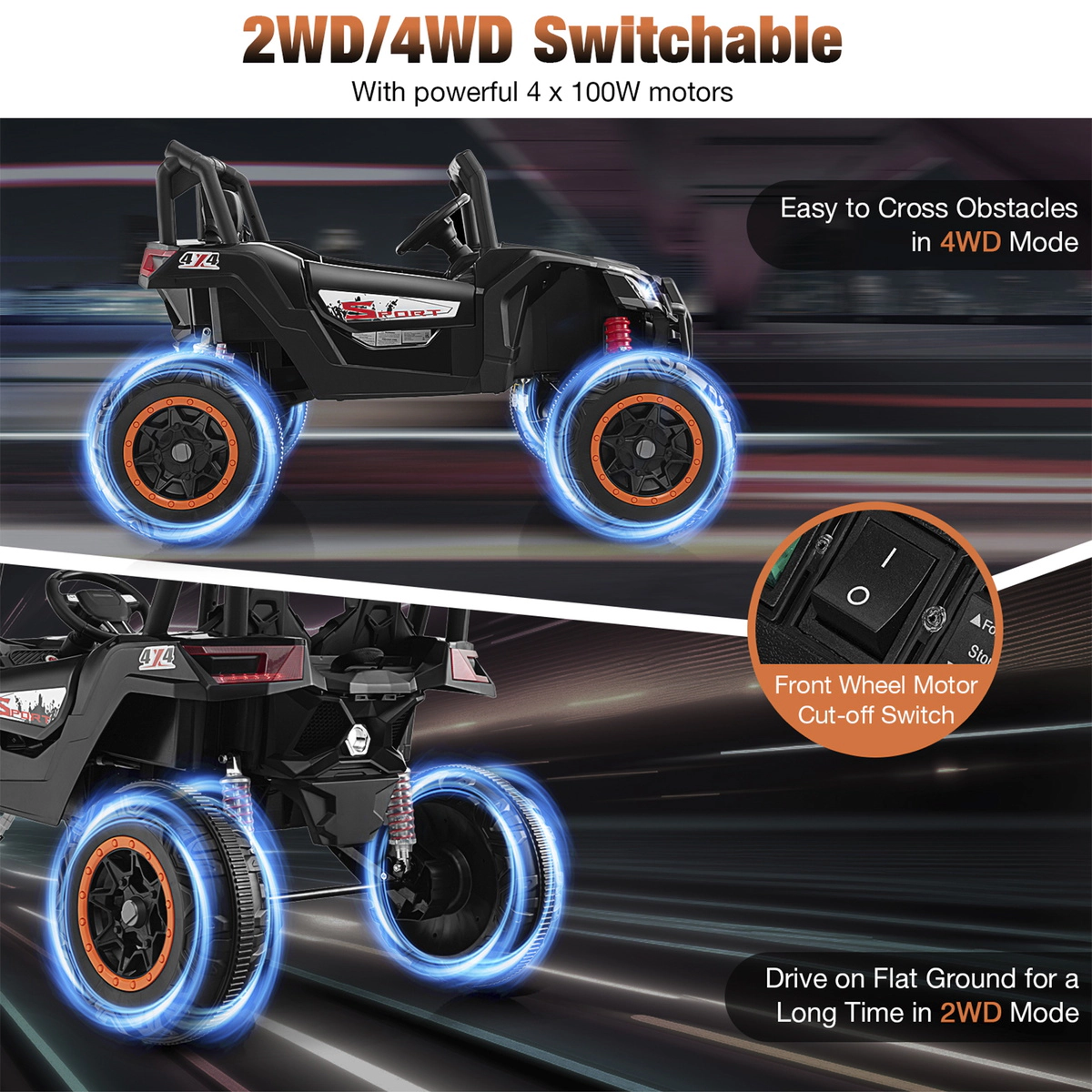 SUGIFT Kids Black 2-Seater 24V Ride On UTV Truck with Remote Control 49.5-in W 31.5-in H 110-lb Rider Capacity