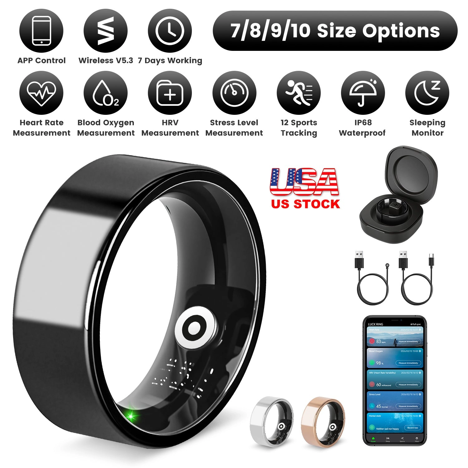 IMounTEK Unisex Titanium Steel Smart Ring Health Tracker
