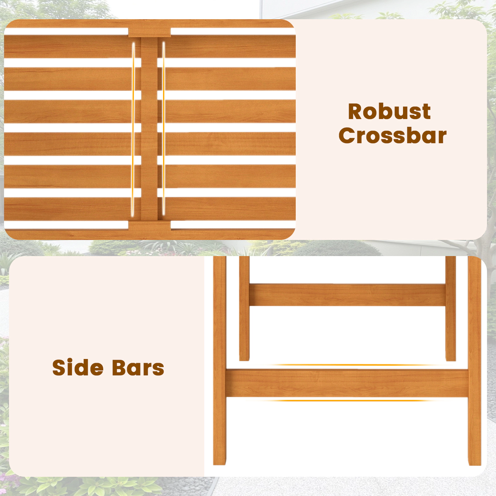 SUGIFT 47-Inch Natural Acacia Wood Outdoor Loveseat Bench, 2-Seater with Geometric Backrest