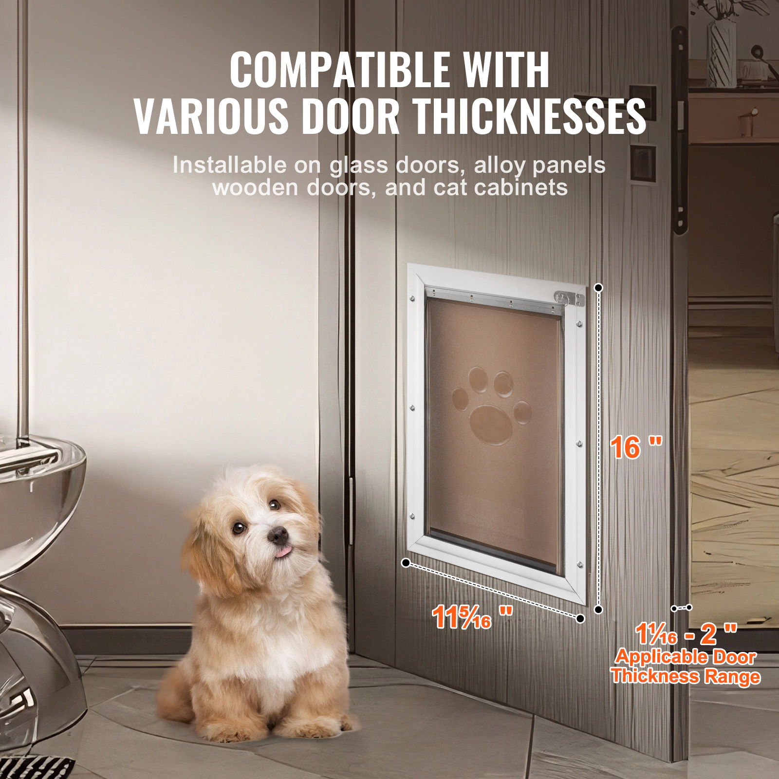 HONGGE Pet Door for Cats and Dogs, Medium, Aluminum Frame with Lock and PVC Flap, Weatherproof, Easy Install, White