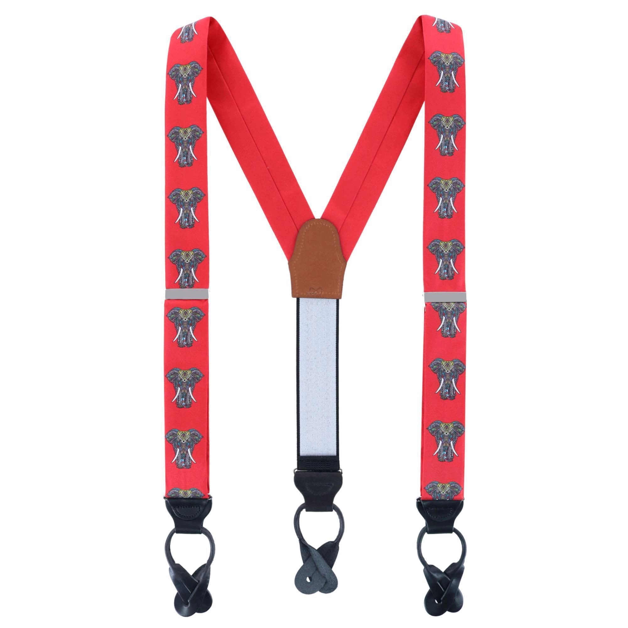 Trafalgar Men's Hanno Tribal Elephant Button End Silk Suspenders