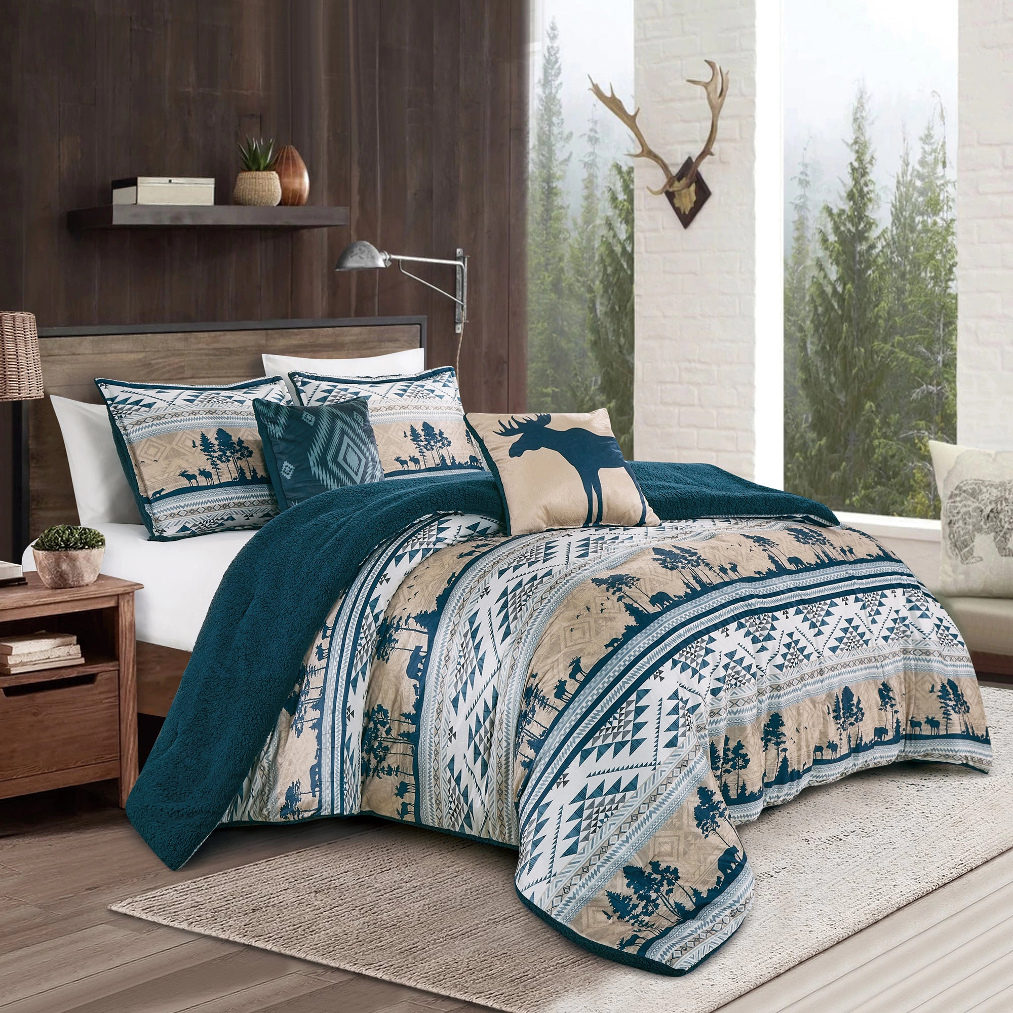 MarCielo Southwestern Lodge 5-Piece Velvet Comforter Set with Sherpa Backing