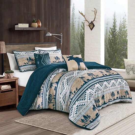 MarCielo Southwestern Lodge 5-Piece Velvet Comforter Set with Sherpa Backing
