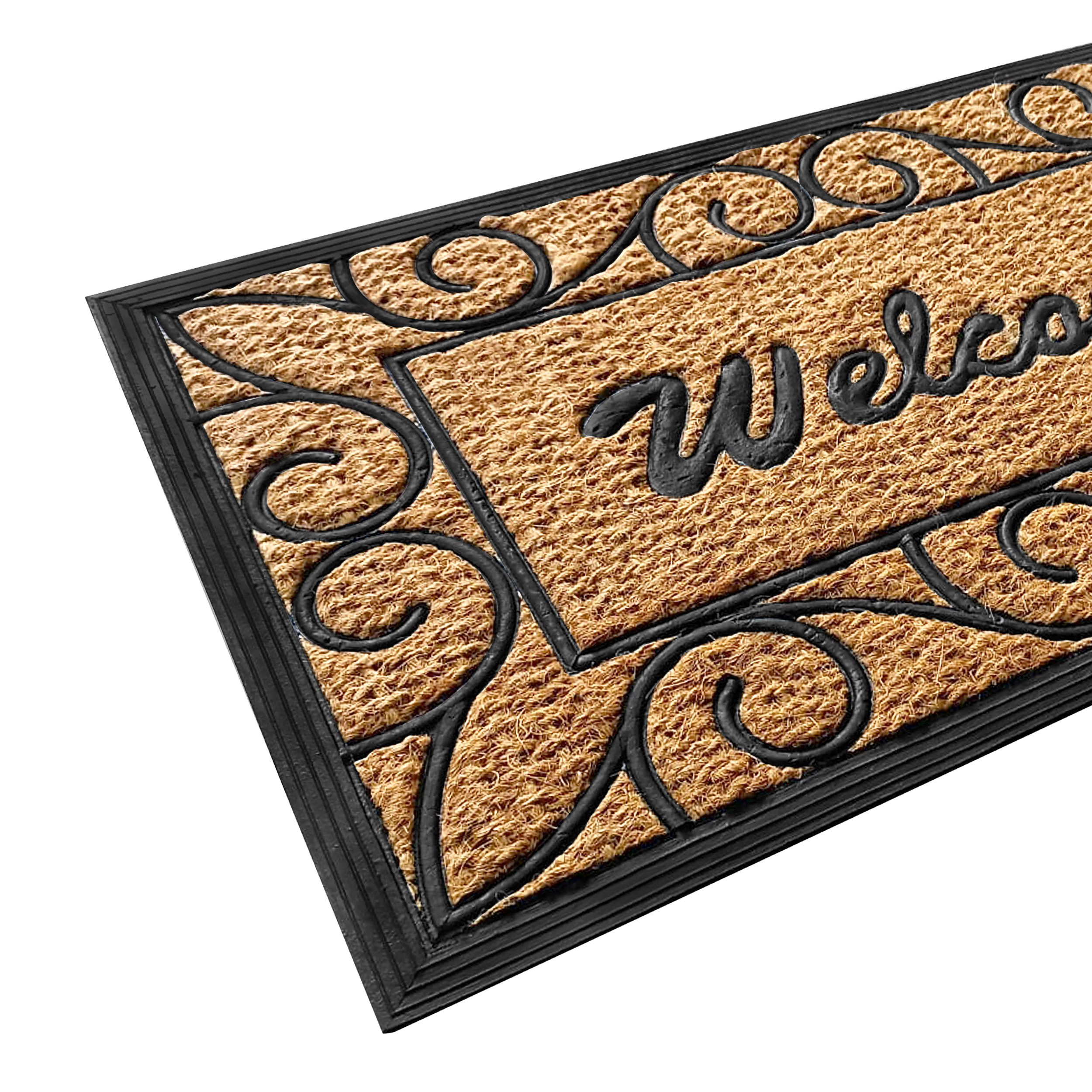 Kate Aurora Birmingham Welcome Scroll Coir Bristled Outdoor All Season Welcome Mat With Rubber Trim - 18"x30"